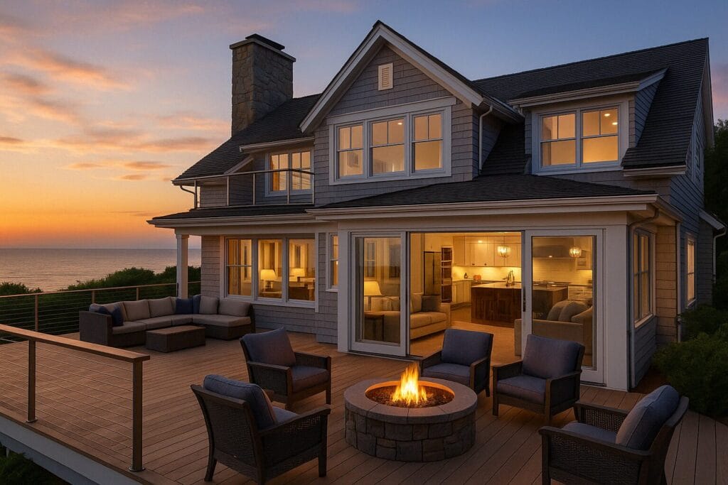 Luxury vacation home Cape Cod with ocean views, outdoor living space, and modern upgrades